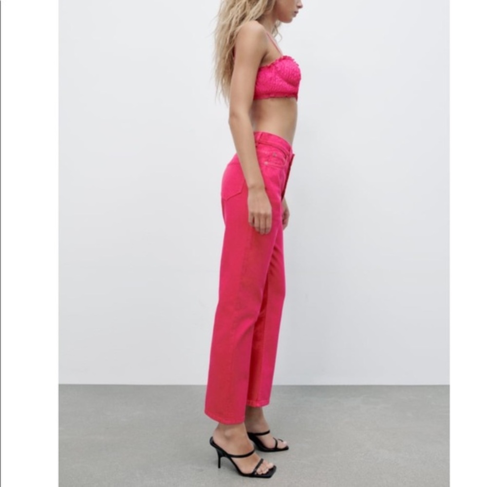 NWT Zara dark fuchsia high rise straight leg jeans - Picture 6 of 8